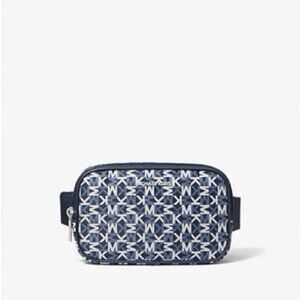 Michael Kors Khai Blue and White Monogram Nylon Sling Pack Belt Bag NWT